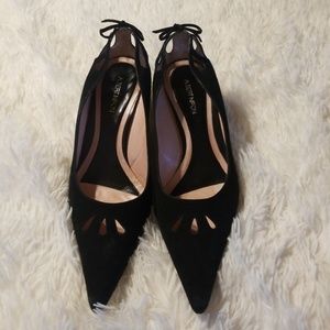 Albert Nipon Black Suede Kitten Heels